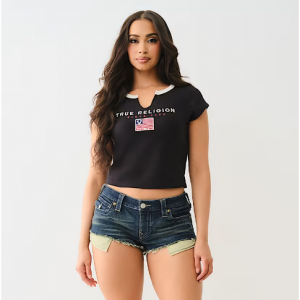 True Religion Embroidered V Notch Baby Tee