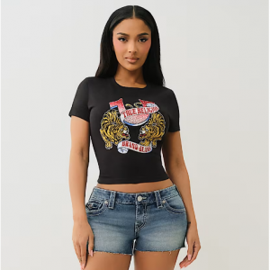 True Religion Crystal Tiger Baby Tee 短款辣妹T恤