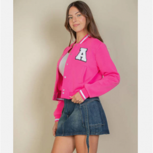 FASHNZFAB women's ezwear letter patched crop varsity jacket