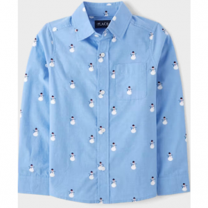 男童印花府绸纽扣衬衫 - 蓝色