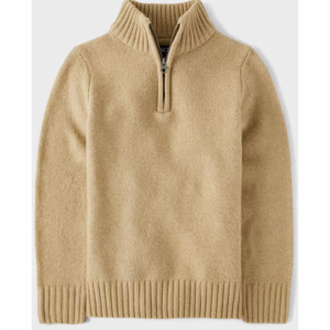 男童半拉链毛衣 - 棕色