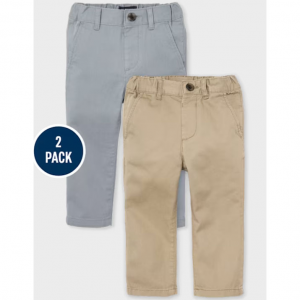 婴幼儿男孩制服弹力直筒斜纹布裤 2 条装 - 多色