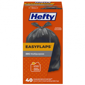 Hefty Easy Flaps Multipurpose Large Trash Bags, Unscented, 30 Gallon, 40 Count @ Amazon