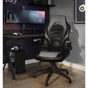 Staples Emerge Vortex 粘合皮革人体工学游戏椅,黑色和灰色 (52503)