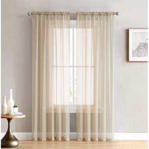 HLC.ME Antique Taupe Sheer Voile Window Treatment Rod Pocket Curtain Panels, 54 x 84 inches Long