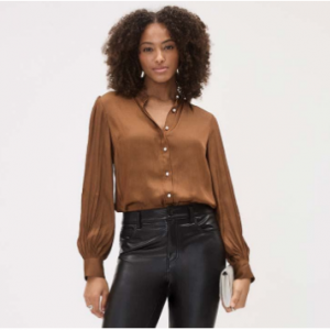 62% Off Long-Puffy-Sleeve Buttoned-Down Satin Blouse @ RW&CO