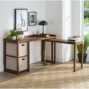 Better Homes & Gardens Ezra Modular L Desk with 2-Cube Storage, Walnut Finish @ Walmart