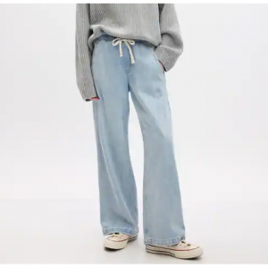 高腰阔腿牛仔裤