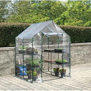 Miracle-Gro 4'8" x 4'8" x 6'5" All-Season Small Walk-in Greenhouse with 8 Wire Shelves @ Amazon