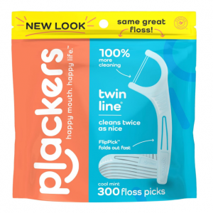 Plackers Twin-Line Dental Flossers, Cool Mint Flavor, 300 Count (Pack of 1) @ Amazon