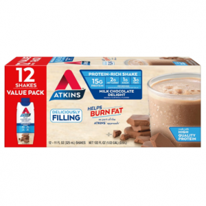 Atkins Gluten Free Protein-Rich Shake, Milk Chocolate Delight, Keto Friendly (Pack of 12) @ Amazon