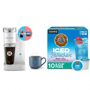 Keurig K-Iced Essentials Iced and Hot Single-Serve K-Cup Pod Coffee Maker+K-Cup Pods 10 Count