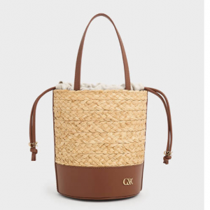 Charles & Keith Leather & Raffia 水桶包