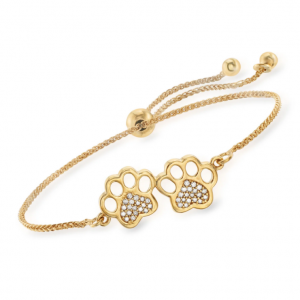 68% Off .15 ct. t.w. Diamond Paw Print Bolo Bracelet in 18kt Gold Over Sterling @ Ross-Simons