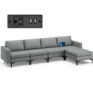 Giantex 4 Seat Convertible Sofa Couch, 123" L Sectional Sleeper with 2 or 1 USB Ports Socket
