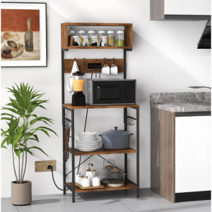 Giantex Bakers Rack with Power Outlet, 5-Tier Microwave Stand w/ 10 S-shape Hooks