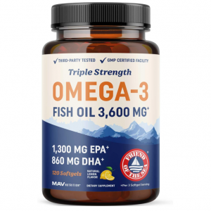 MAV NUTRITION Triple Strength Omega 3 Fish Oil 3600 mg, EPA & DHA, Over 2100mg, 120 Ct @ Amazon