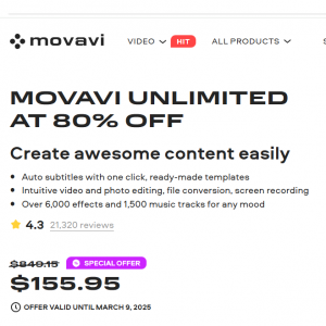 Movavi Unlimited at 80% off, Create awesome content easily