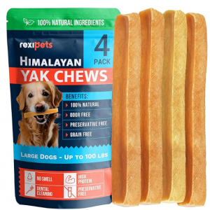 REXIPETS 100% Natural Yak Cheese Himalayan Made Dog Chews All Breed, Large (4- Pack) @ Amazon