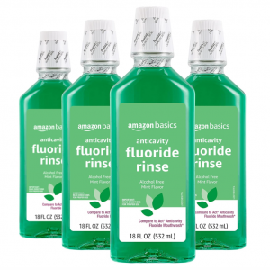 Amazon Basics Anticavity Fluoride Rinse, Alcohol-Free, Mint, 18 ounce (Pack of 4) @ Amazon