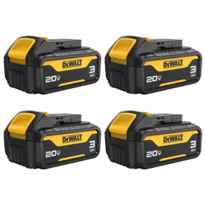 DEWALT 20V MAX Battery with LED Charge Indicator, 3 Amp Hour, 4 Pack (DCB200-4) @ Amazon