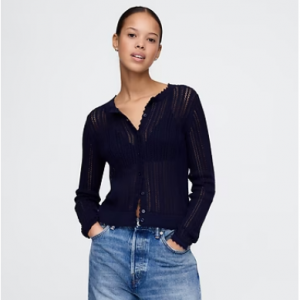 Gap Linen-Blend Pointelle Cardigan 针织开衫