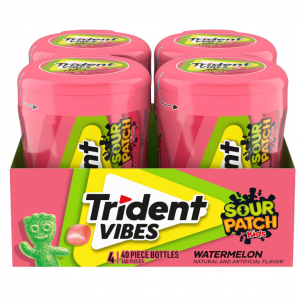 Trident Vibes SOUR PATCH KIDS Watermelon Sugar Free Gum, 4 Bottles of 40 Pieces @ Amazon