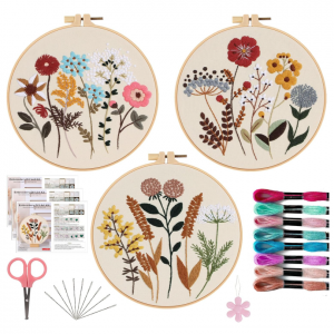 Offizon 3 PCS Embroidery Kit for Beginners - Floral Embroidery Accessories & Hoop Included @Amazon