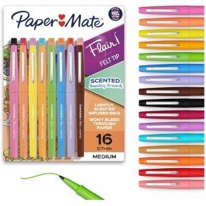 Paper Mate Flair Sunday Brunch Scented Felt Tip Pens, Assorted Colors, Medium Point (0.7mm), 16 ct