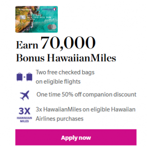 Hawaiian Airlines - 賺取 70,000 點 HawaiianMiles 獎勵和一次性同伴享受5折特賣