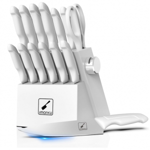 imarku Knife Set With Block, White Knife Set, Knife Block Set, 14pcs @ Amazon