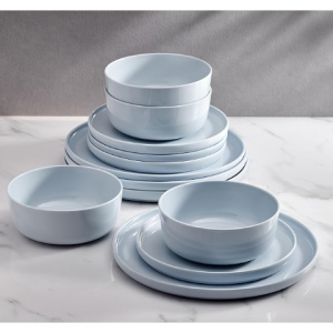 Mikasa Madison Pastel Bone China Lightweight 12 Piece Dinnerware Set, Service for 4, Misty Blue