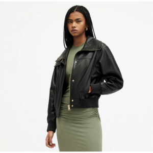 Extra 30% Off Etta Funnel Neck Leather Bomber Jacket @ Allsaints