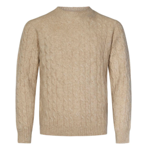 Boglioli 米色罗纹饰边绞花针织羊毛和羊绒圆领毛衣