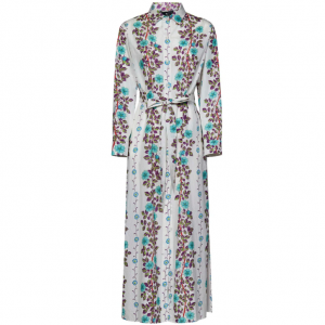 Etro 白色沙滩长罩衫裙,棉质和丝绸材质,提花条纹图案和花卉印花