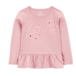 56% Off Toddler Love Long-Sleeve Peplum Top - Pink @ Carter's l OshKosh Canada