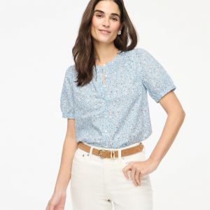 J.Crew 亞麻混紡短袖高領上衣