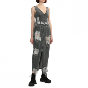 MARKGONG V 领破洞牛仔背心