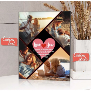 定製 4 張照片玻璃牌匾個性化命名和文字牌匾送給愛人的禮物