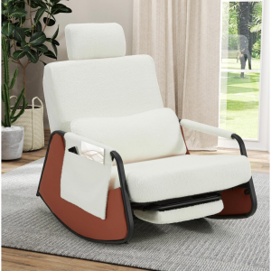 YODOLLA Retractable Gliding Rocking Chair, White Teddy Velvet Farbic