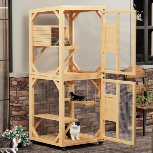 YODOLLA Outdoor Catio Enclosure with Hammock, Safe Play Space for Cats, Natural