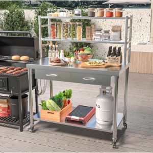 YODOLLA  带架子和抽屉的不锈钢桌子 48 英寸 x 24 英寸 备餐台 适用于商用厨房