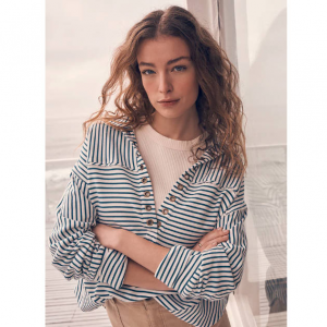 Buffalo David Bitton Ellowynne Women’s Striped Pullover in White & Blue - KT0099P