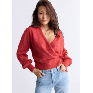 Buffalo David Bitton Jadis Women’s Long Sleeve Wrap Sweater, Red - SW0099H