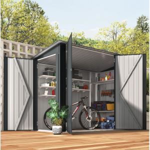 AECOJOY 7.5'x4' 带三重可锁门的户外水平自行车存放棚