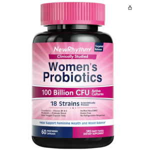 NewRhythm Probiotics for Women, P-5-P, Vitamin C & Organic Cranberry, 100 Billion CFU 18 Strains