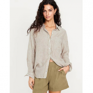 Old Navy 女士亚麻混纺条纹衬衫