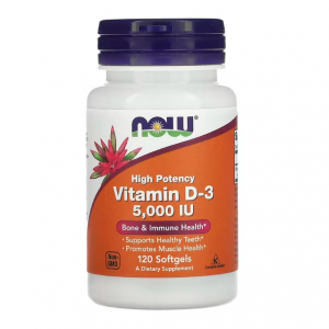 NOW Foods, 维生素 D3,5,000 国际单位,120 粒软凝胶