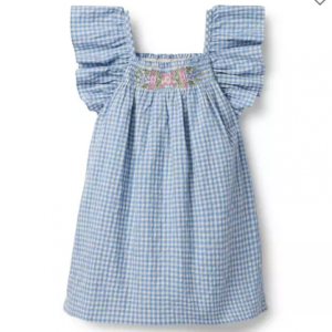 格纹荷叶边袖连衣裙