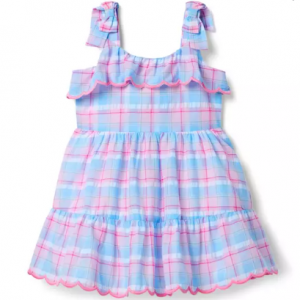 格子荷叶边连衣裙